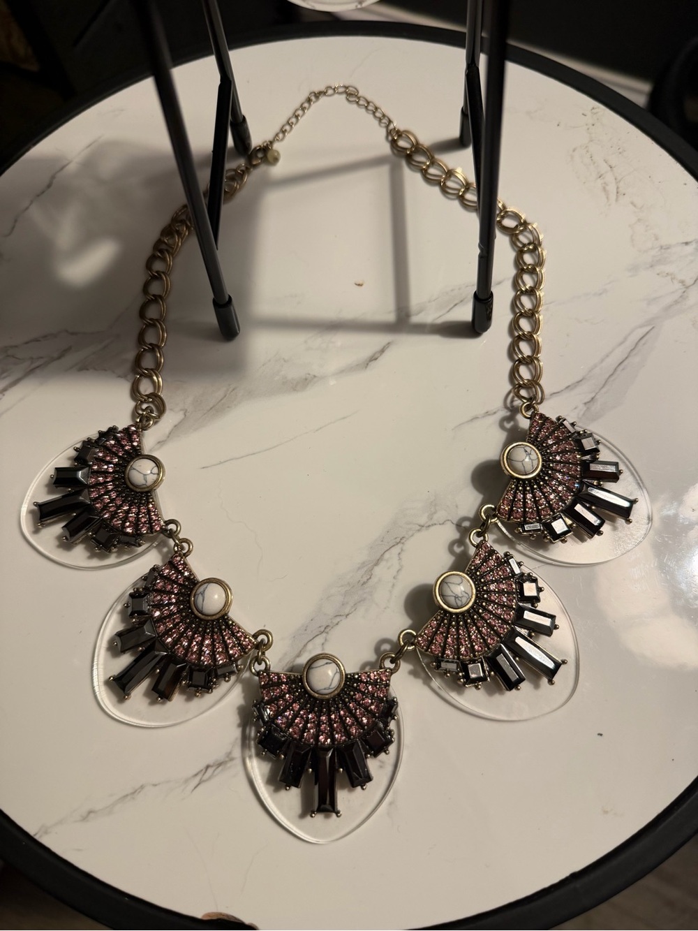 Vintage Mark by Avon Retro Statement Necklace Rhinestone Lucite Art Decor